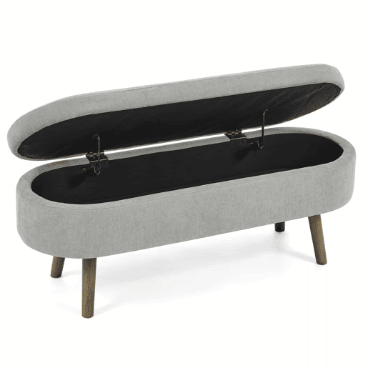 Banco com arrumação multifuncional 110 x 40 x 42 cm - tecido de chenille macio, pés de madeira, estrutura em madeira maciça, capacidade de 20 L, ideal para o quarto, sala de estar, hall de entrada e como sapateira - Cinza
