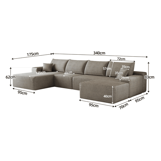 Sofá modular de canto de 340 cm - 4 lugares, chaise longue em L, assento profundo - Camel Sofá modular de canto de 340 cm - 4 lugares, chaise longue em L, assento profundo - Camel