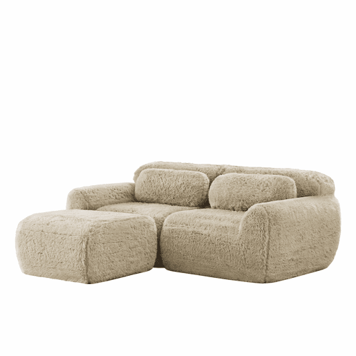 Sofá modular L de 2 lugares - tecido felpudo macio, modular, com almofadas - cáqui claro