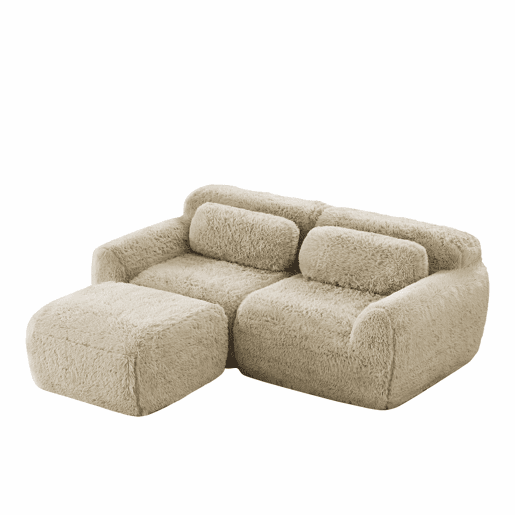 Sofá modular L de 2 lugares - tecido felpudo macio, modular, com almofadas - cáqui claro