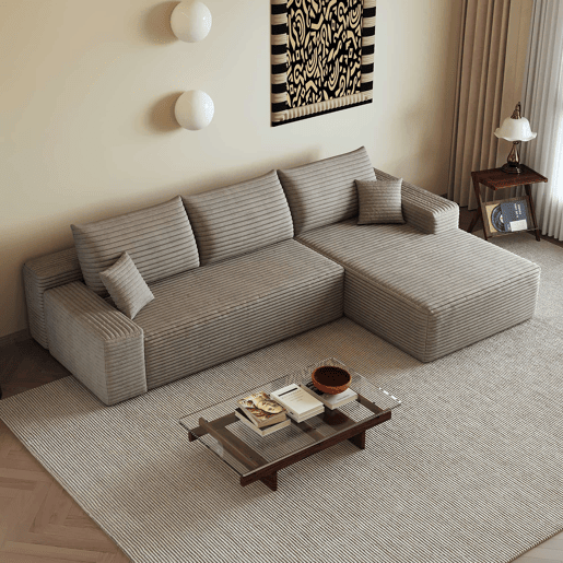 Sofá modular de canto de 270 cm - 3 lugares, chaise longue em L, assento profundo - Camel Sofá modular de canto de 270 cm - 3 lugares, chaise longue em L, assento profundo - Camel