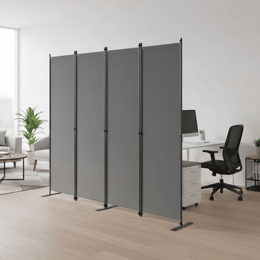 Divisória de 204 x 180 cm - 4 painéis, privacidade interior, dobrável e independente para escritório, quarto, sala de estar - Cinza escuro Divisória de 204 x 180 cm - 4 painéis, privacidade interior, dobrável e independente para escritório, quarto, sala de estar - Cinza escuro