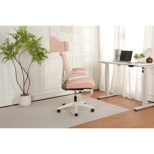 Cadeira de escritório ergonómica, pequena e dobrável u2013 apoio lombar, apoios de braços dobráveis, apoio para a cabeça 3D, almofada de espuma e pedais de trabalho u2013 rosa Cadeira de escritório ergonómica, pequena e dobrável u2013 apoio lombar, apoios de braços dobráveis, apoio para a cabeça 3D, almofada de espuma e pedais de trabalho u2013 rosa