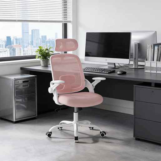 Cadeira de escritório 63,5 x 47 cm - encosto alto ergonómico, cadeira clássica de computador para escritório e reuniões - rosa Cadeira de escritório 63,5 x 47 cm - encosto alto ergonómico, cadeira clássica de computador para escritório e reuniões - rosa