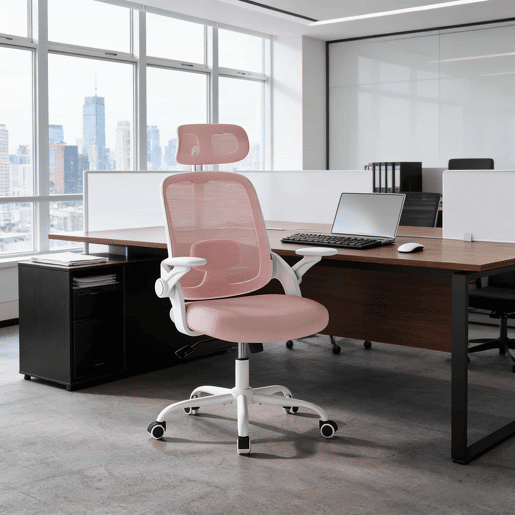 Cadeira de escritório 63,5 x 47 cm - encosto alto ergonómico, cadeira clássica de computador para escritório e reuniões - rosa Cadeira de escritório 63,5 x 47 cm - encosto alto ergonómico, cadeira clássica de computador para escritório e reuniões - rosa