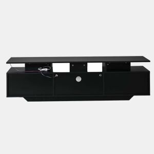 Móvel de TV 160x40x45 cm - com 2 armários, acabamento de alto brilho, faixa de LED, 8 prateleiras, moderno, MDF, para TV de 70 polegadas - preto