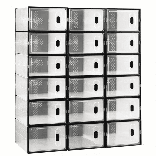 Organizador Modular Empilhável de 18 Peças - Armário de Arrumação Multifuncional com Prateleiras - PretoTransparente