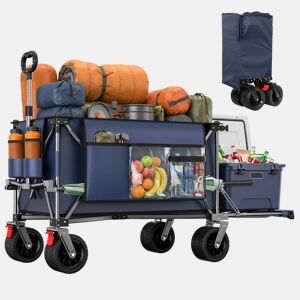 Carrinho de jardim dobrável 300 L, 140 cm u2013 com rodas todo-o-terreno, compartimento duplo, dobrável e resistente para uso no exterior u2013 Azul