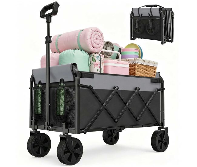 Carro plegable 100kg - con asa ajustable, ligero, compacto y estable para compras y camping - negro