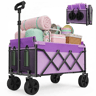 Carrinho dobrável pequeno 100 kg - Carrinho de transporte dobrável com pega ajustável, leve, compacto e resistente, ideal para compras e acampamento - Roxo