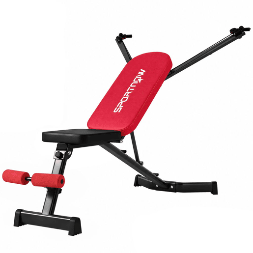 SPORTNOW Banco de Musculação Dobrável, Encosto Ajustável em 3 Posições, PlanoInclinadoDeclinado, Extensão de Pernas e Bandas de Resistência, para Treino em Casa