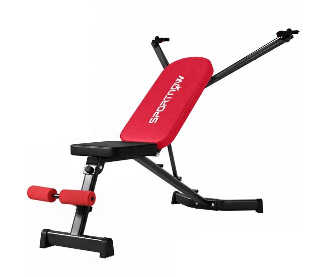 Sportnow banco de musculación plegable, banco de pesas, respaldo ajustable en 3 niveles, plano/inclinación/declive, bandas de resistencia, para entrenamiento en casa gimnasio