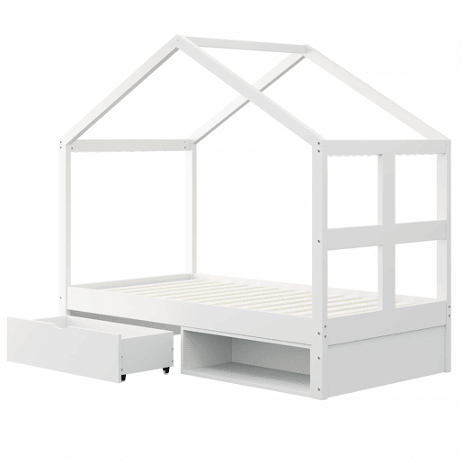 Cama juvenil em madeira 90x190 cm - com gavetas, sapateira pequena, iluminação LED multicolorida e base de ripas - Branco Cama juvenil em madeira 90x190 cm - com gavetas, sapateira pequena, iluminação LED multicolorida e base de ripas - Branco