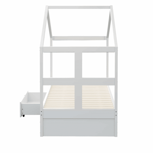 Cama juvenil em madeira 90x190 cm - com gavetas, sapateira pequena, iluminação LED multicolorida e base de ripas - Branco Cama juvenil em madeira 90x190 cm - com gavetas, sapateira pequena, iluminação LED multicolorida e base de ripas - Branco