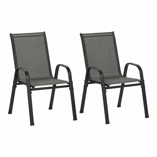 Cadeiras de jardim 55x65x92 cm - encosto alto, empilháveis, para exterior e varanda (2 unidades) - cinzento escuro Cadeiras de jardim 55x65x92 cm - encosto alto, empilháveis, para exterior e varanda (2 unidades) - cinzento escuro