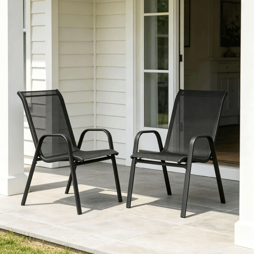 Cadeiras de jardim 55x65x92 cm - encosto alto, empilháveis, para exterior e varanda (2 unidades) - cinzento escuro Cadeiras de jardim 55x65x92 cm - encosto alto, empilháveis, para exterior e varanda (2 unidades) - cinzento escuro