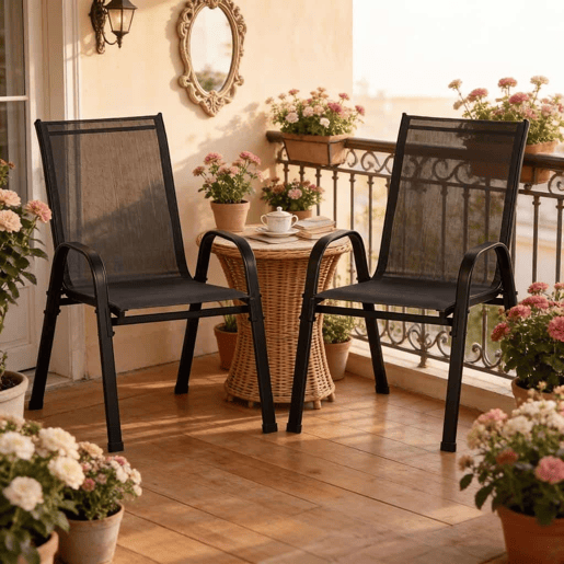 Cadeiras de jardim 55x65x92 cm - encosto alto, empilháveis, para exterior e varanda (2 unidades) - cinzento escuro Cadeiras de jardim 55x65x92 cm - encosto alto, empilháveis, para exterior e varanda (2 unidades) - cinzento escuro