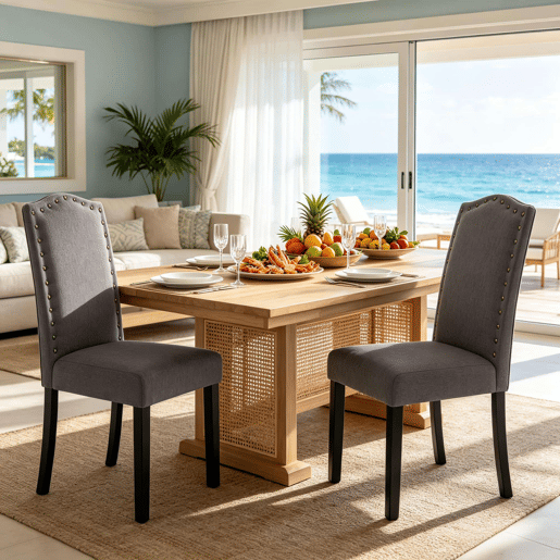 Cadeira de jantar 48,5 x 43 x 102 cm - Encosto alto, moderna, multifuncional para cozinha, sala de estar e escritório - Cinza escuro