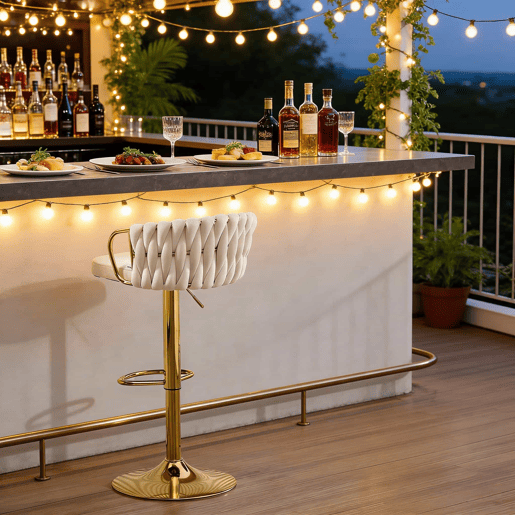 Banco de bar - Assento almofadado, confortável e elegante, para cozinha e café - Branco creme