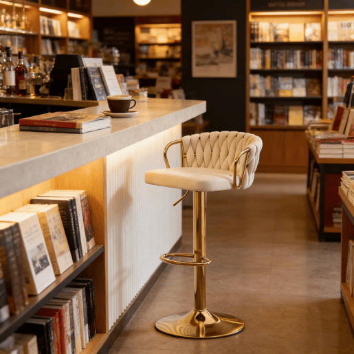 Banco de bar - Assento almofadado, confortável e elegante, para cozinha e café - Branco creme