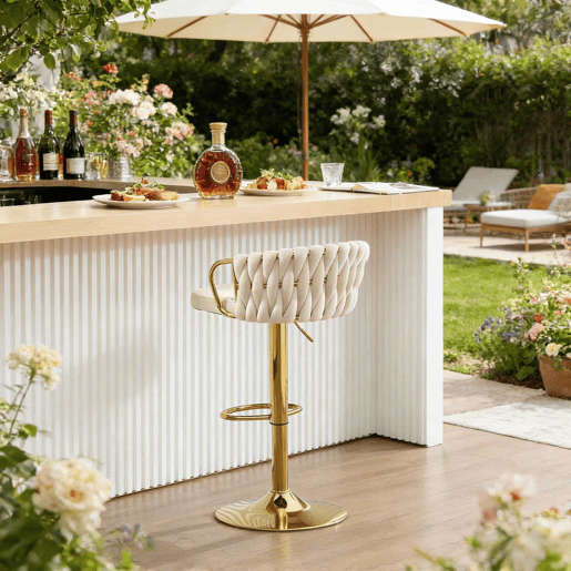 Banco de bar - Assento almofadado, confortável e elegante, para cozinha e café - Branco creme