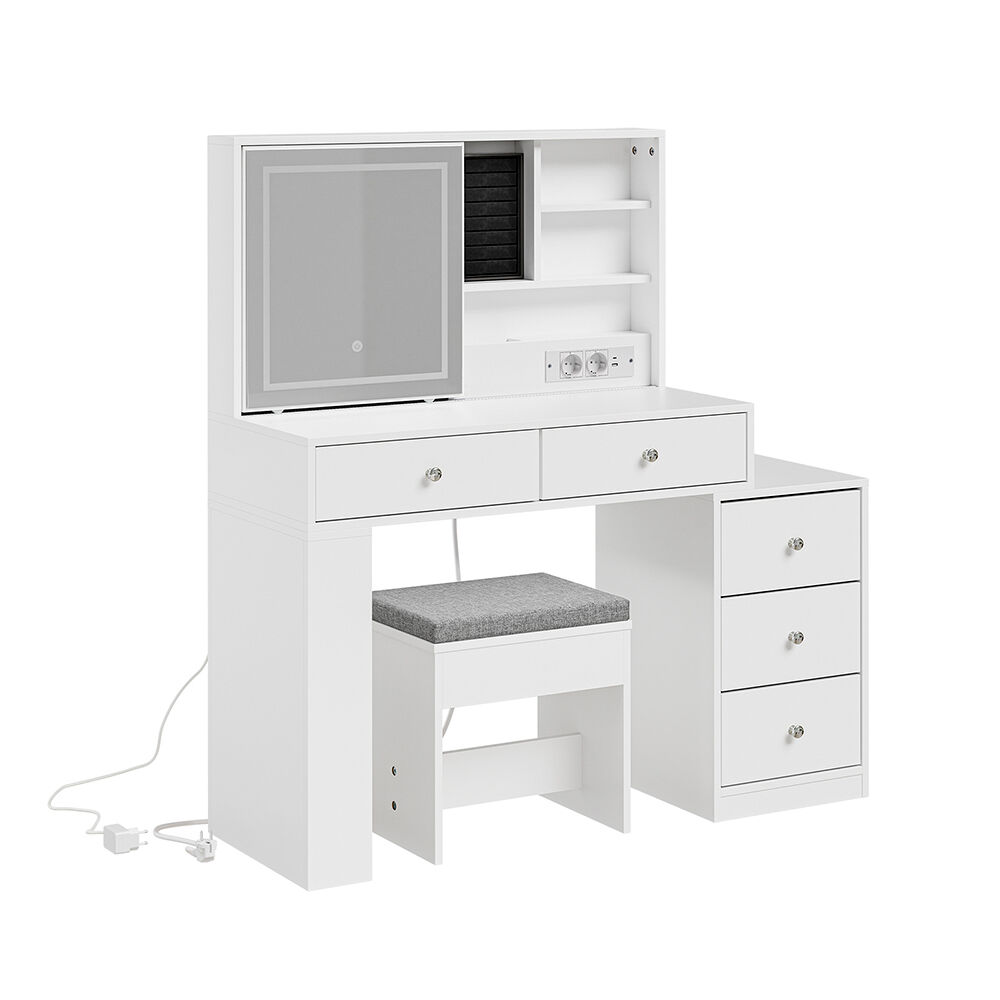 Sobuy tocador con espejo led y usb set de 2 fwt114-e-w | blanco | 120×40×127 cm | melamina