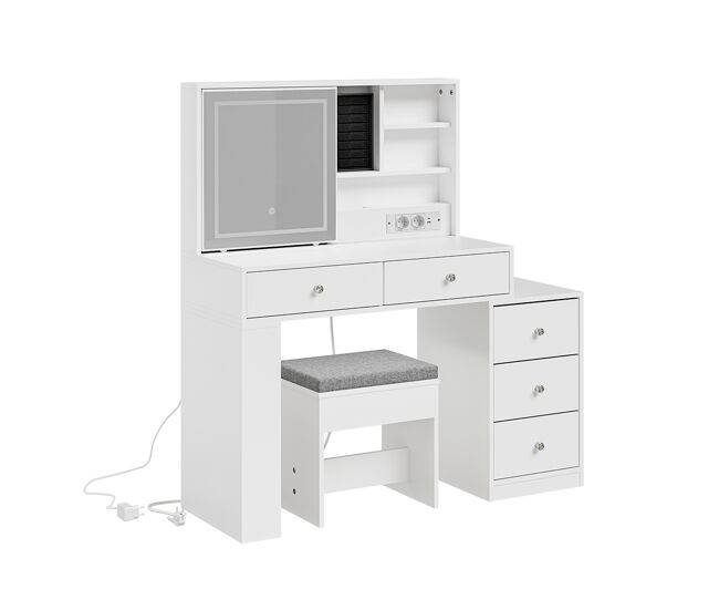 Sobuy tocador con espejo led y usb set de 2 fwt114-e-w | blanco | 120×40×127 cm | melamina