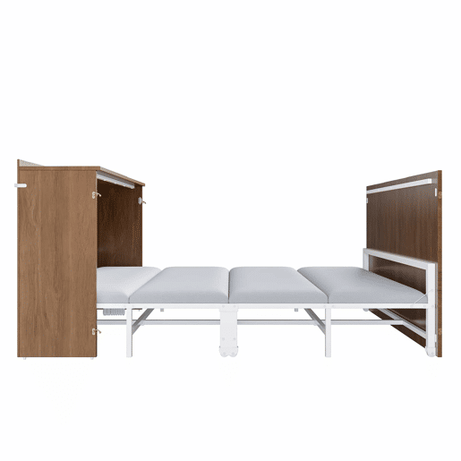 Cama dobrável 140 x 200 cm - estrutura tipo armário extensível com colchão de linho, cama de hóspedes que poupa espaço, estrutura metálica com rodízios silenciosos - madeira