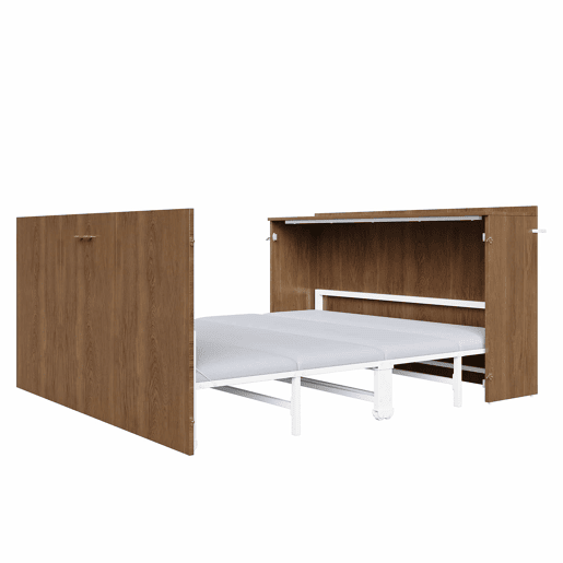 Cama dobrável 140 x 200 cm - estrutura tipo armário extensível com colchão de linho, cama de hóspedes que poupa espaço, estrutura metálica com rodízios silenciosos - madeira