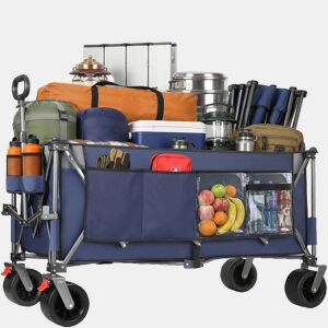 Carrinho dobrável 300 L 250 kg - todo-o-terreno com rodas grandes, montagem rápida em 4 posições, dobrável e extensível até 130 cm - Azul