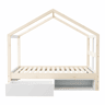 Cama juvenil em madeira 90x190 cm - com gavetas, sapateira pequena, iluminação LED multicolorida e base de ripas - cor de madeira natural