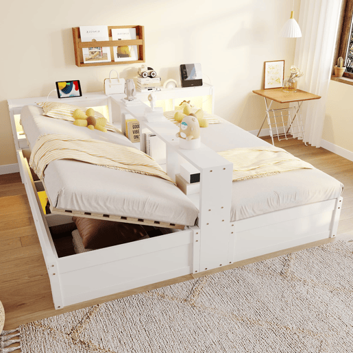 Sofá-cama 90180 × 200 cm - Com tomada europeia, compartimentos de arrumação, luz LED, mecanismo hidráulico, cama multifuncional - Branco Sofá-cama 90180 × 200 cm - Com tomada europeia, compartimentos de arrumação, luz LED, mecanismo hidráulico, cama multifuncional - Branco