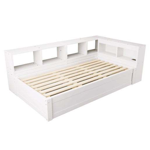 Sofá-cama 90 x 200 cm - com tomada europeia, vários compartimentos de arrumação, faixas de luz LED multicoloridas, mecanismo hidráulico de abertura, estrutura de madeira maciça multifuncional - branco