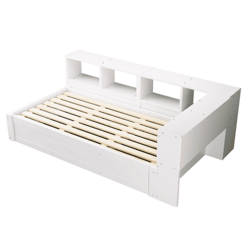 Sofá-cama 90 x 200 cm - com tomada europeia, vários compartimentos de arrumação, faixas de luz LED multicoloridas, mecanismo hidráulico de abertura, estrutura de madeira maciça multifuncional - branco