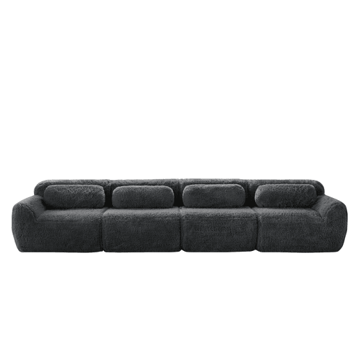 Sofá modular de 4 lugares - tecido felpudo premium, base antiderrapante e almofadas - Cinzento Sofá modular de 4 lugares - tecido felpudo premium, base antiderrapante e almofadas - Cinzento