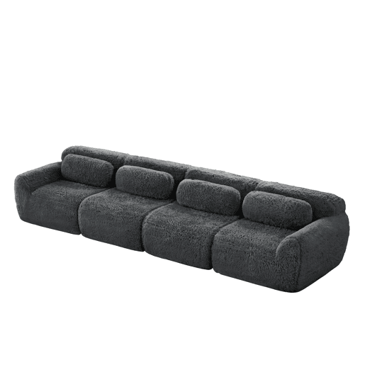 Sofá modular de 4 lugares - tecido felpudo premium, base antiderrapante e almofadas - Cinzento Sofá modular de 4 lugares - tecido felpudo premium, base antiderrapante e almofadas - Cinzento