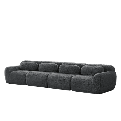 Sofá modular de 4 lugares - tecido felpudo premium, base antiderrapante e almofadas - Cinzento Sofá modular de 4 lugares - tecido felpudo premium, base antiderrapante e almofadas - Cinzento