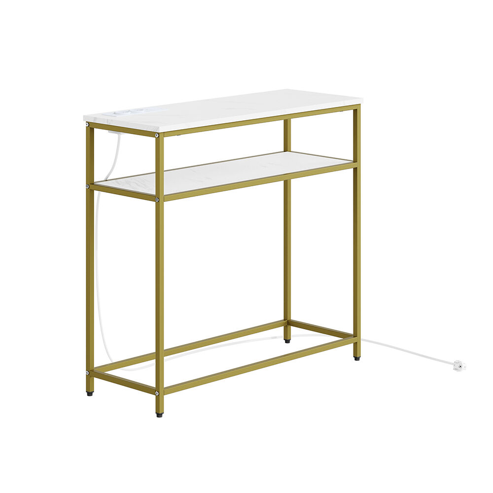 Sobuy consola con enchufe integrado fsb106-e-g | dorado | 80x30x75 cm | mdf lacado y metal
