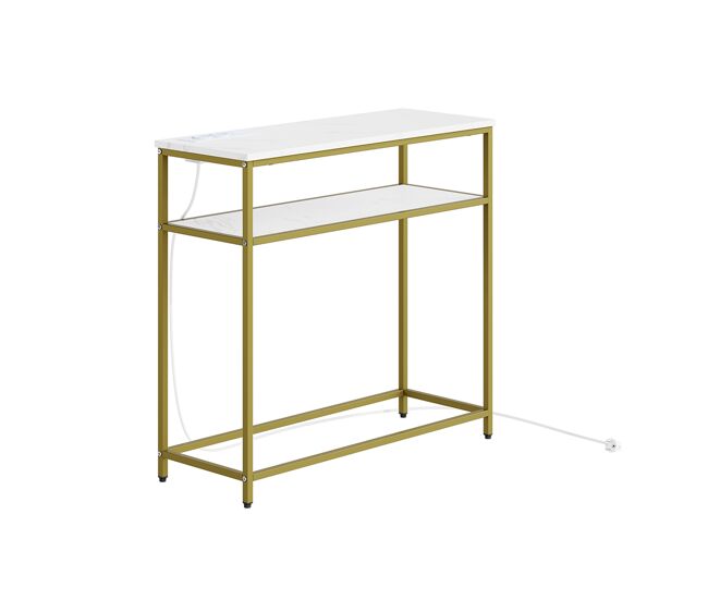 Sobuy consola con enchufe integrado fsb106-e-g | dorado | 80x30x75 cm | mdf lacado y metal