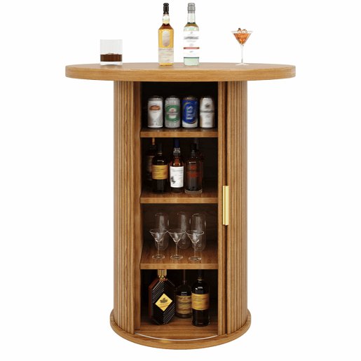 Conjunto de mesa alta de bar com 2 bancos de bar - mesa alta redonda com espaço de arrumação e bancos ergonómicos, MDF com efeito de madeira - madeira Conjunto de mesa alta de bar com 2 bancos de bar - mesa alta redonda com espaço de arrumação e bancos ergonómicos, MDF com efeito de madeira - madeira