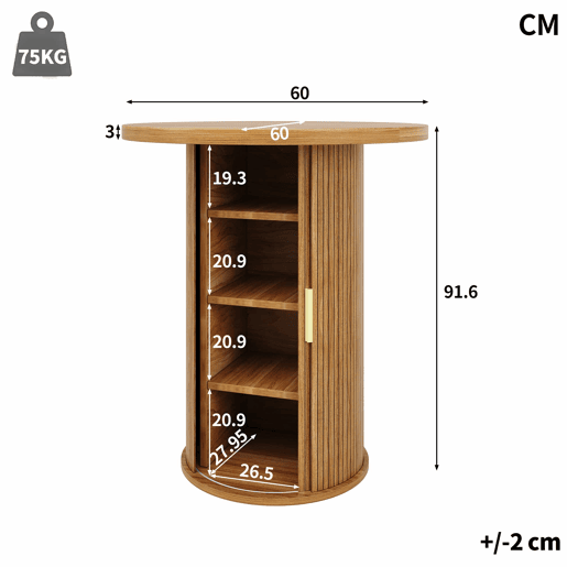 Conjunto de mesa alta de bar com 2 bancos de bar - mesa alta redonda com espaço de arrumação e bancos ergonómicos, MDF com efeito de madeira - madeira Conjunto de mesa alta de bar com 2 bancos de bar - mesa alta redonda com espaço de arrumação e bancos ergonómicos, MDF com efeito de madeira - madeira