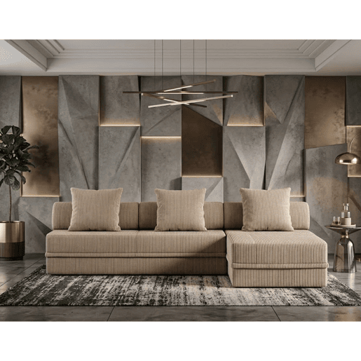 Sofá Modular 3+1+Puff Veludo cotelê Taupe Altura 68 cm Skoffa