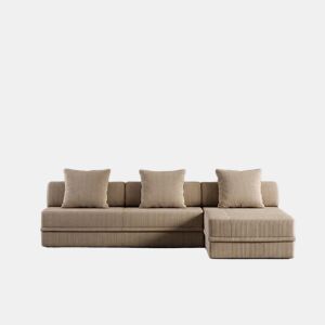 Sofá Modular 3+1+Puff Veludo cotelê Taupe Altura 68 cm Skoffa