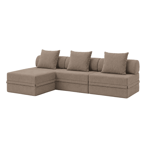 Sofá Modular 3+1+Puff Veludo cotelê Taupe Altura 68 cm Skoffa