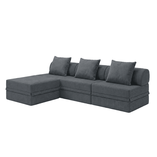 Sofá Modular 3+1+Puff Veludo cotelê Taupe Altura 68 cm Skoffa