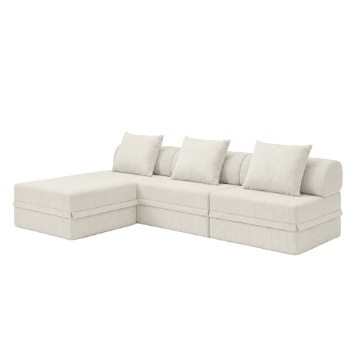 Sofá Modular 3+1+Puff Veludo cotelê Taupe Altura 68 cm Skoffa