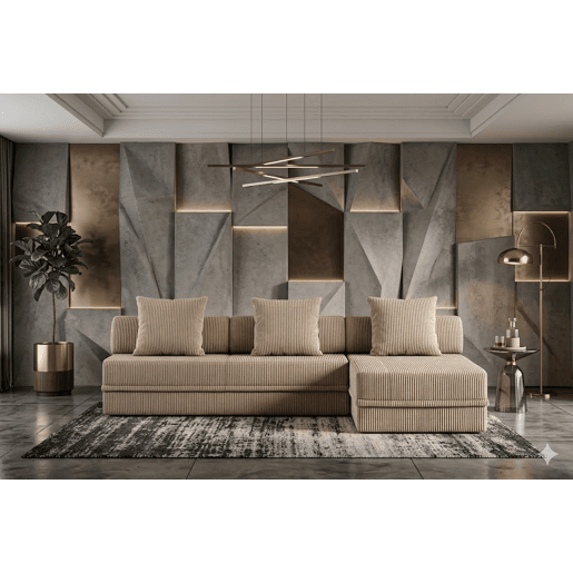 Sofá Modular 3+1+Puff Veludo cotelê Taupe Altura 68 cm Skoffa