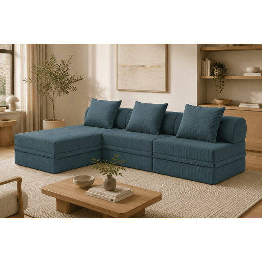 Sofá Modular 3+1+Puff Veludo cotelê Taupe Altura 68 cm Skoffa