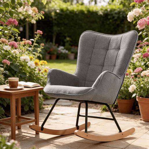 Cadeira de balanço TV 67,5 x 65 x 95 cm - Encosto alto ergonómico, cadeira de leitura e relaxamento - Cinza escuro Cadeira de balanço TV 67,5 x 65 x 95 cm - Encosto alto ergonómico, cadeira de leitura e relaxamento - Cinza escuro