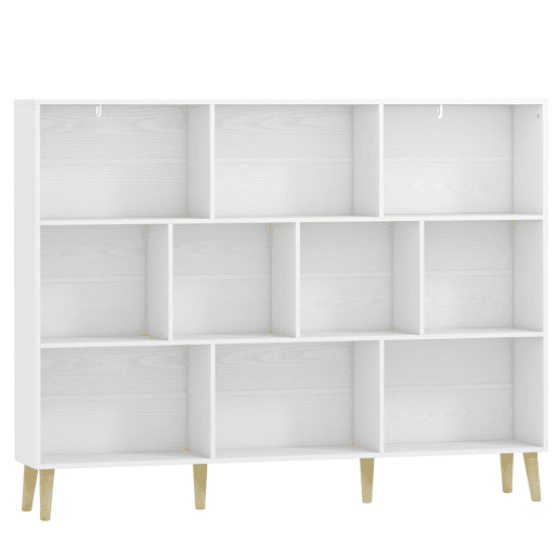 HOMCOM Estante de 10 Cubos com 3 Níveis e Pés em Madeira Maciça, para Quarto, Sala ou Escritório, 140x24x107 cm, Branco HOMCOM Estante de 10 Cubos com 3 Níveis e Pés em Madeira Maciça, para Quarto, Sala ou Escritório, 140x24x107 cm, Branco